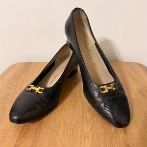 Salvatore Ferragamo Black Heels with Gold Accent